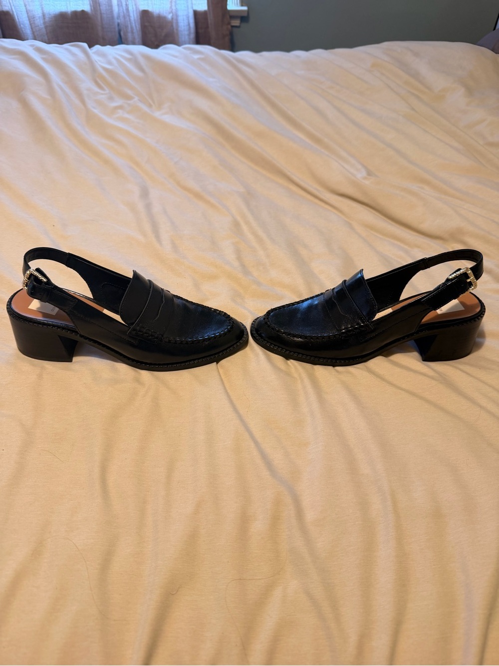 Dolce Vita Black Leather Penny Slingback Loafers with Gold Buckle - Picture 3 of 4